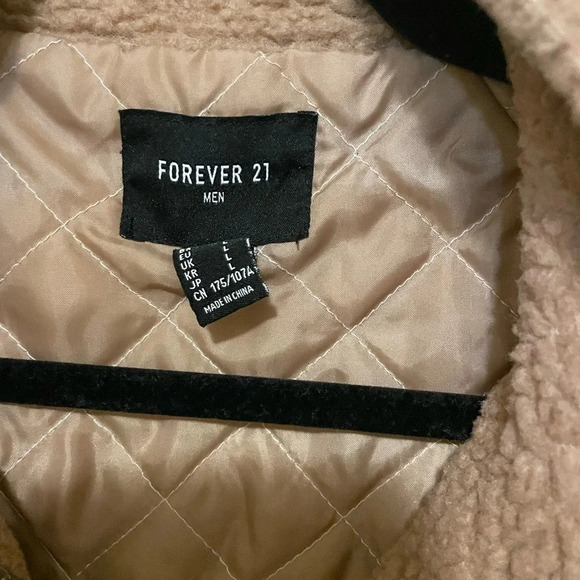 Sz L Men forever21 FOREVER 21 Fleece Zip Up Coat Jacket Men's Large Camel Tan - Picture 4 of 5